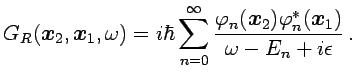 $\displaystyle G_R({{\boldsymbol{x}}}_2,{{\boldsymbol{x}}}_1,\omega)= i\hbar\sum...
...\boldsymbol{x}}}_2)\varphi_n^*({{\boldsymbol{x}}}_1)}{\omega-E_n+i\epsilon} \,.$