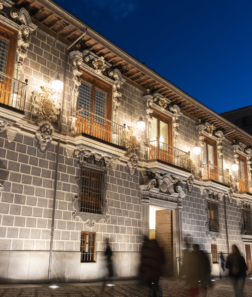 Fachada del Palacio de la Madraza de noche