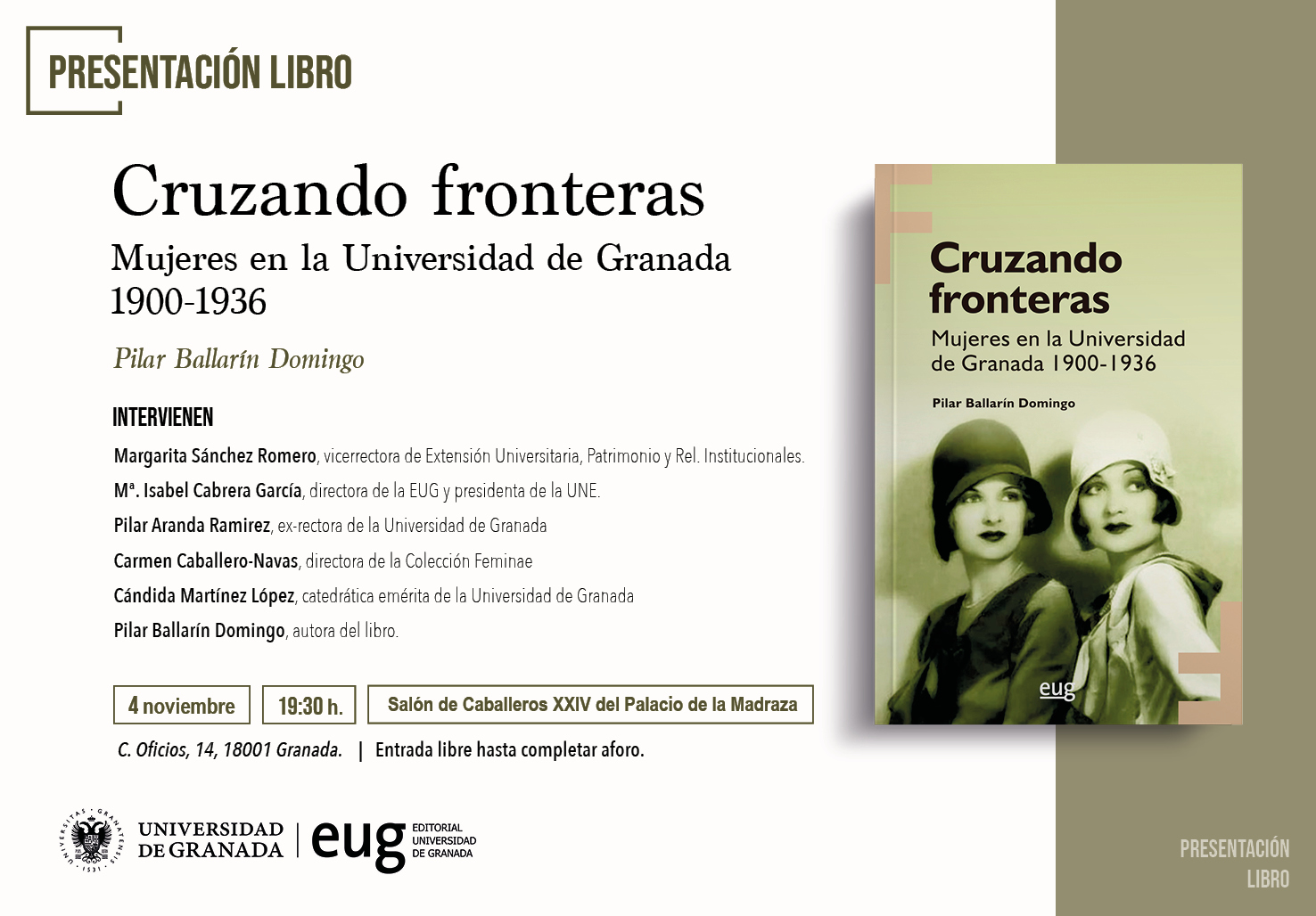 Presentación del libro «Cruzando fronteras. Mujeres en la Universidad de Granada 1900-1936»