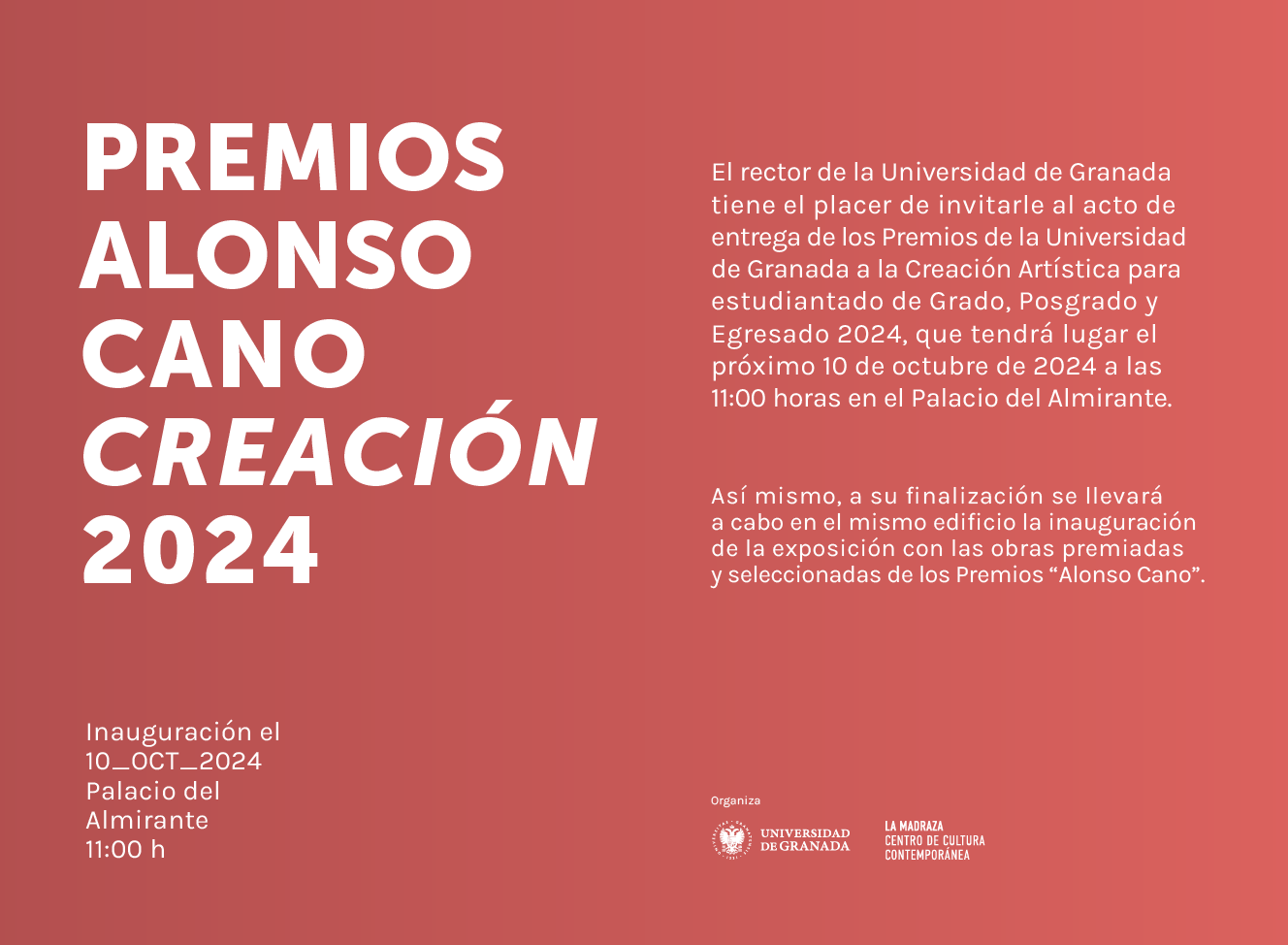 Acto de entrega de los Premios UGR a la Creación Artística 2024